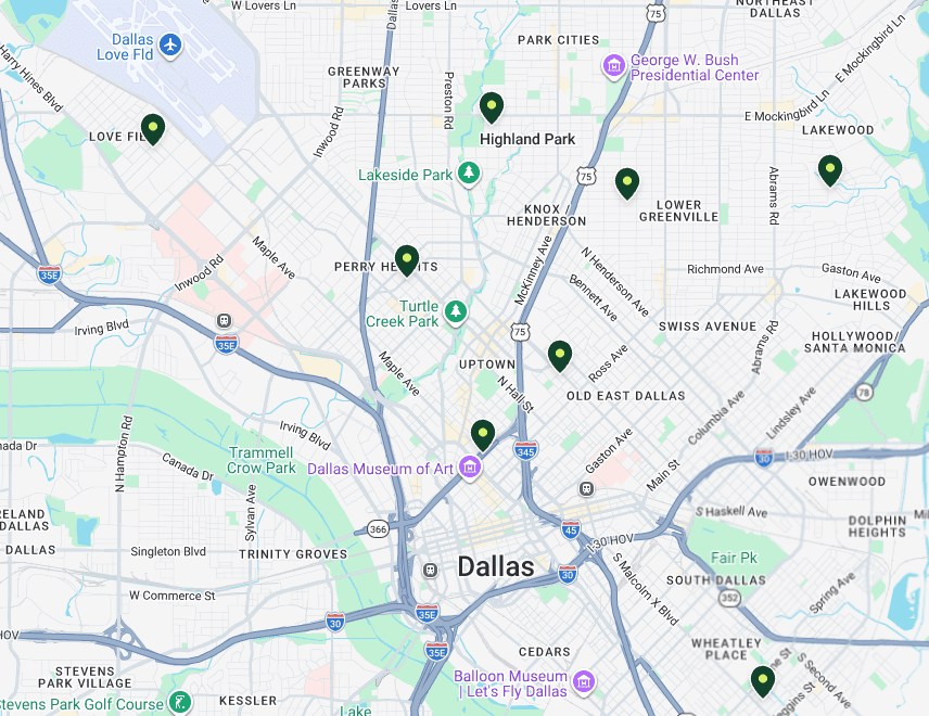 GemHaus explore map showing ZIP markets and properties across Dallas